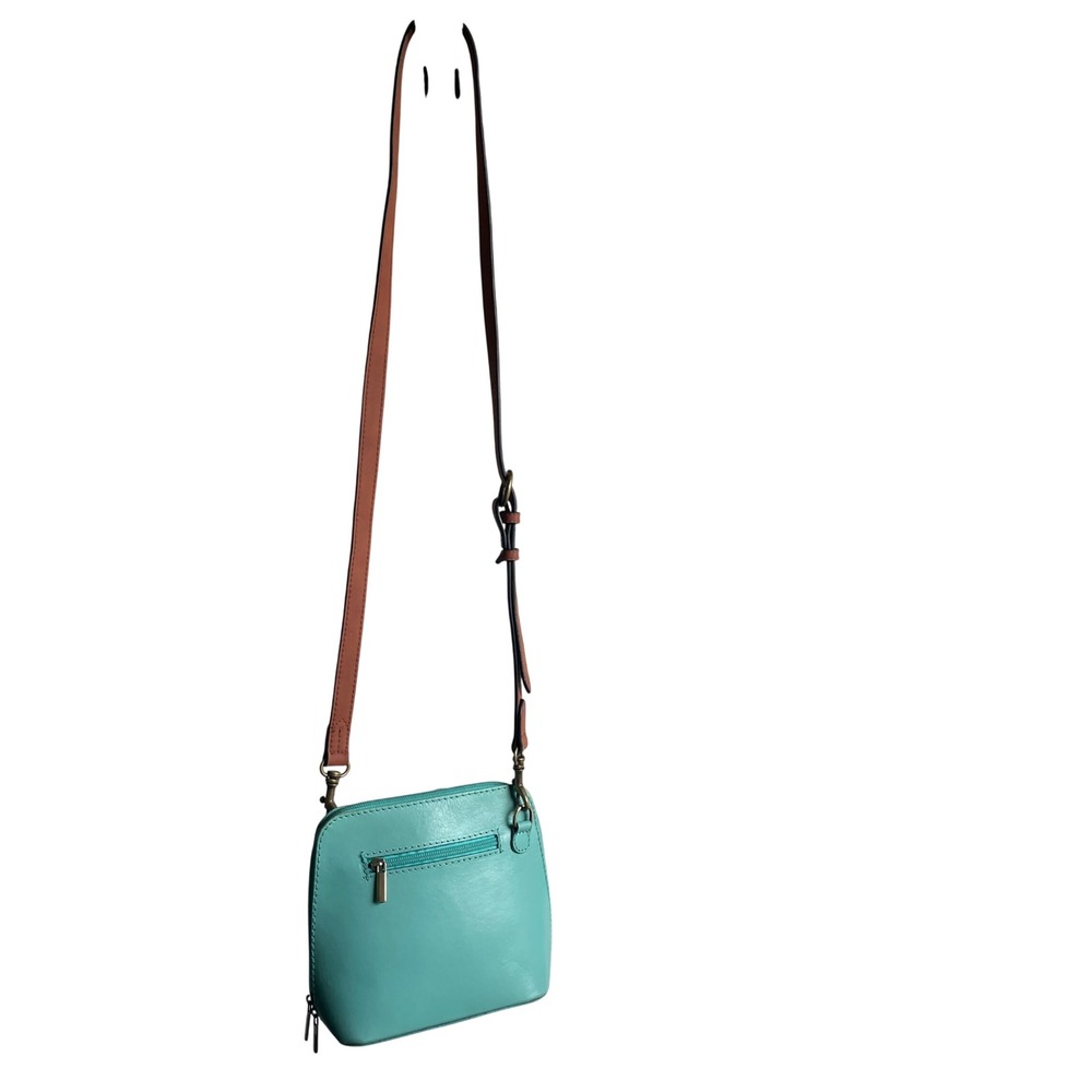 Borse In Pelle Italy Genuine Leather Teal Crossbody Bag Tan Strap Turquoise